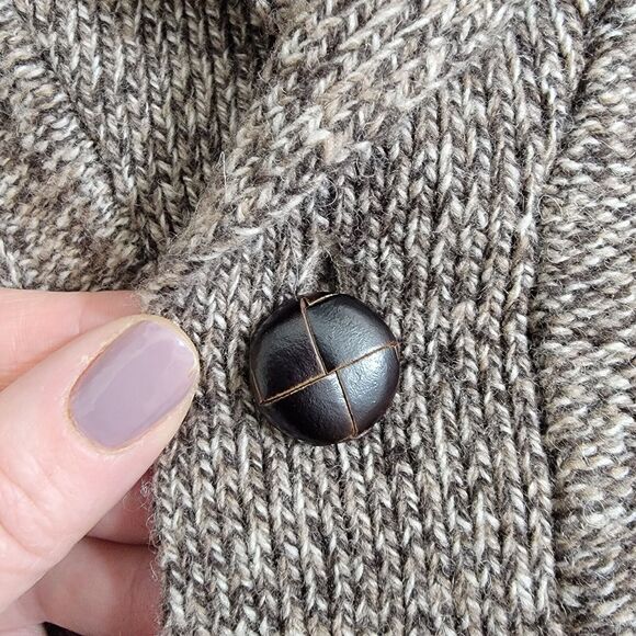 Jos A Bank Wool Blend V-neck Shawl Collar Grandpa Cardigan Suede Elbow Patches L - Picture 10 of 16